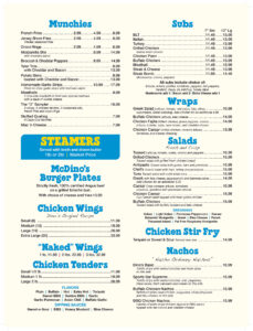 Dino's On Deck Menu